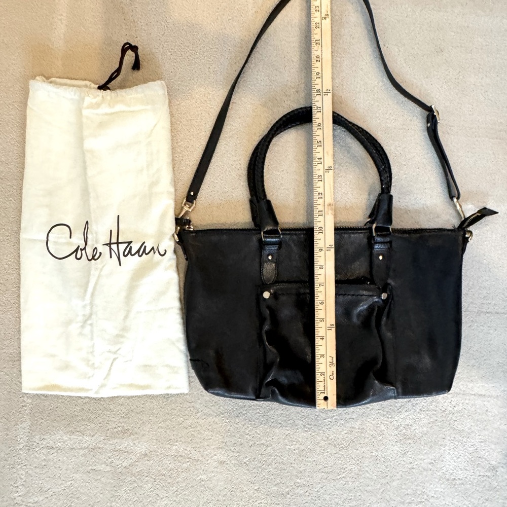 Cole Haan Leather Satchel w/ Braided Handles - Black